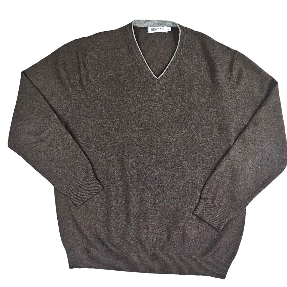 Giovani Sweater Mens Large Brown Long Sleeve V-Neck Lambswool Nylon Cozy Winter